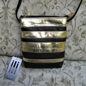 NWT LEATHER Metallic gold & black croc Crossbody